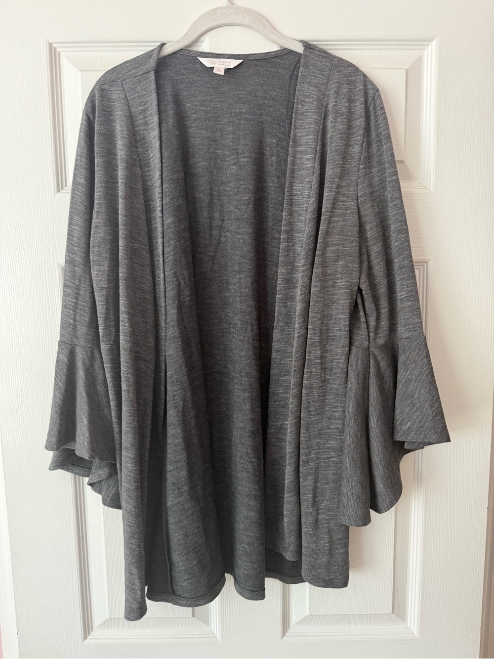 LC Lauren Conrad Charcoal Gray Open-Front Cardigan with Flounced Sleeves